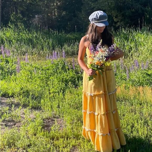 TALULAH La Maison Dress Cotton Midi White Polka Dots  Yellow Size XS - Picture 1 of 14